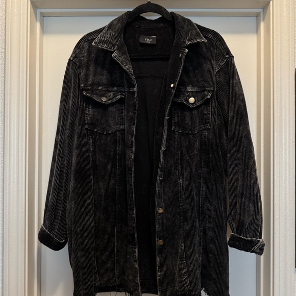 Black Acid Washed Corduroy Jacket - Picture 1 of 3